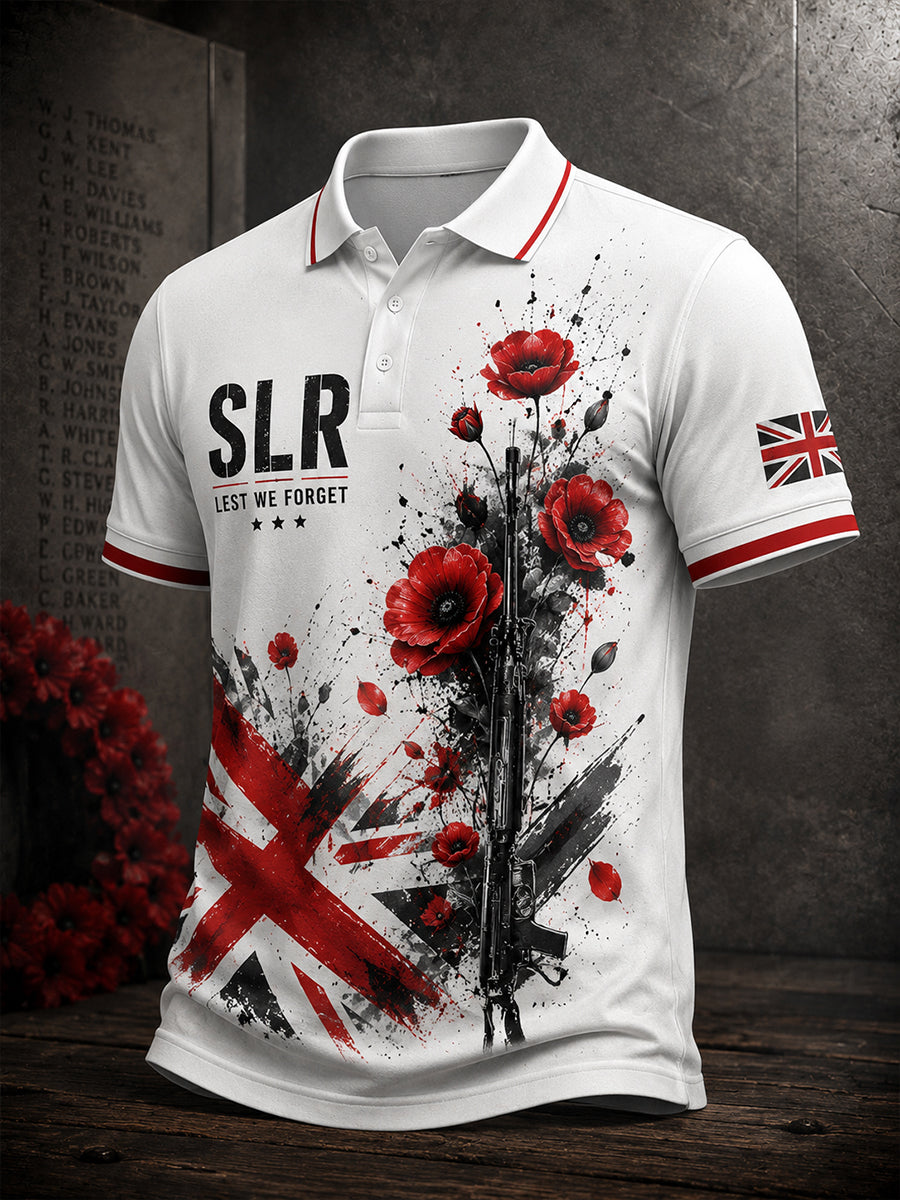 Men's Retro SLR Forget-Me-Not Print Casual Polo Shirt