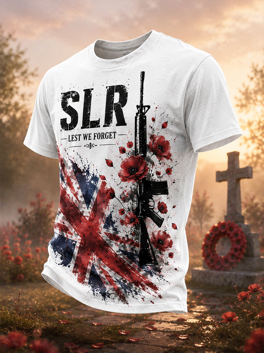 Men's Retro SLR Forget-Me-Not Print Casual T-Shirt