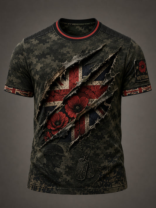 Men's Uk Flag Veteran Short Sleeves T-Shirt