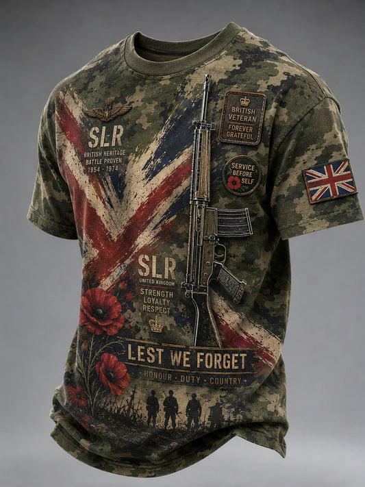 Men's Retro Veteran Weapon Print Short-Sleeve T-Shirt