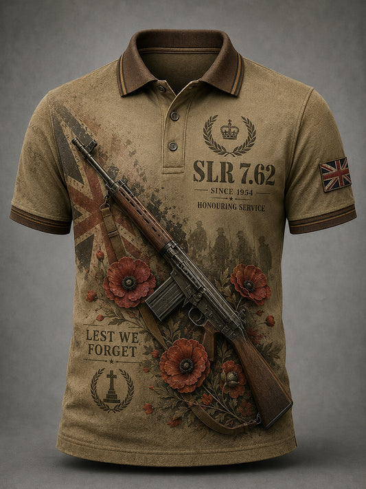 Men's Short-Sleeved Polo Shirt With Veteran Weapon Print