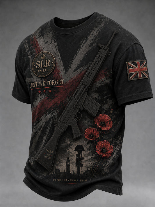 Men's Retro Veteran Weapon Print Short-Sleeve T-Shirt