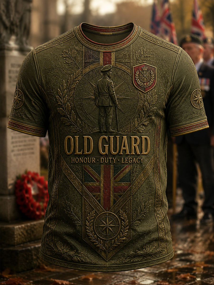 Men's Retro British Veteran Print Casual Tee