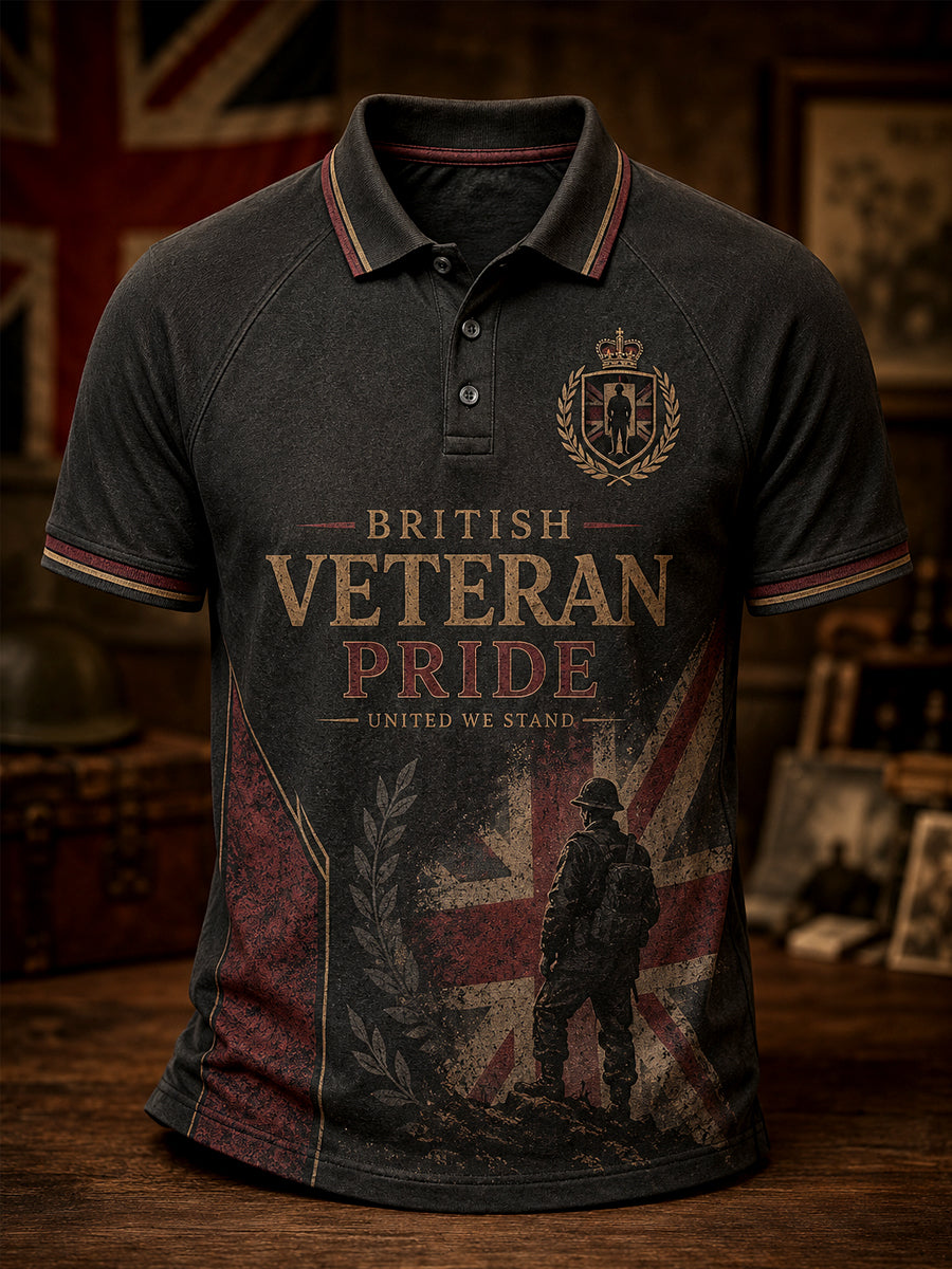 Men's Retro British Veteran Print Casual Polo
