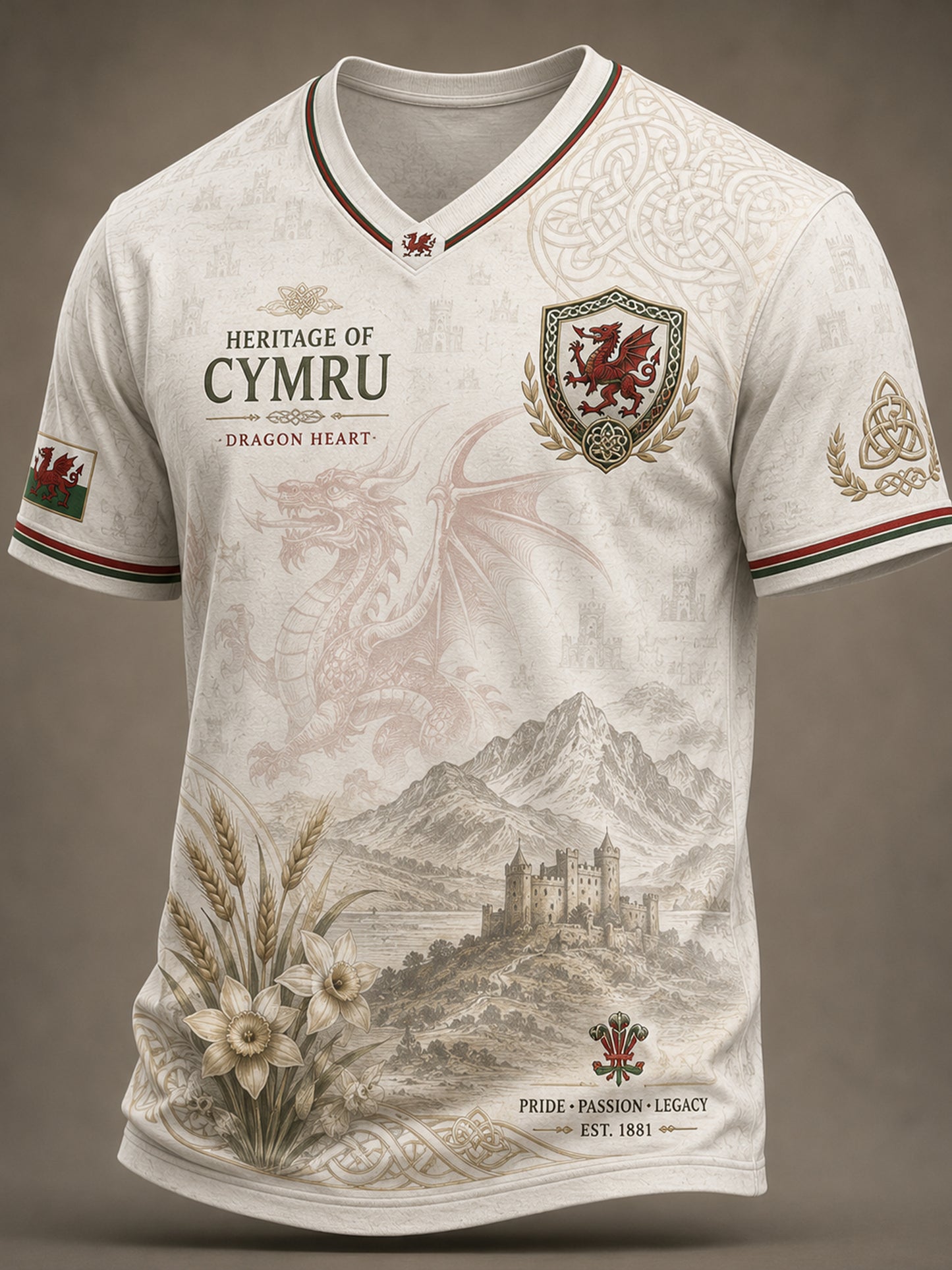 Men's Welsh Red Dragon Cultural Elements Art Print T-Shirt