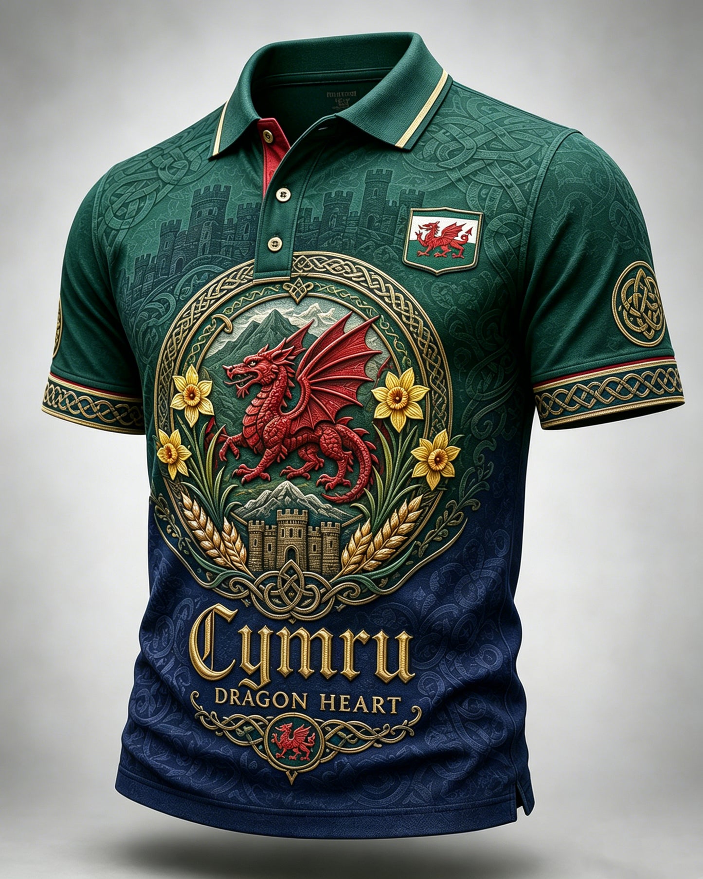 Men's Welsh Red Dragon Cultural Elements Art Print Polo
