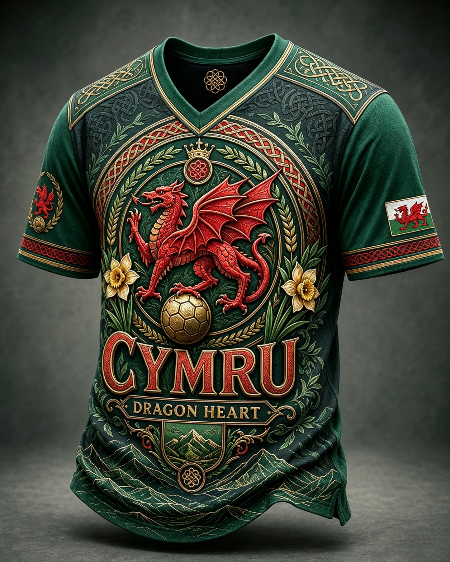 Men's Welsh Red Dragon Cultural Elements Art Print T-Shirt