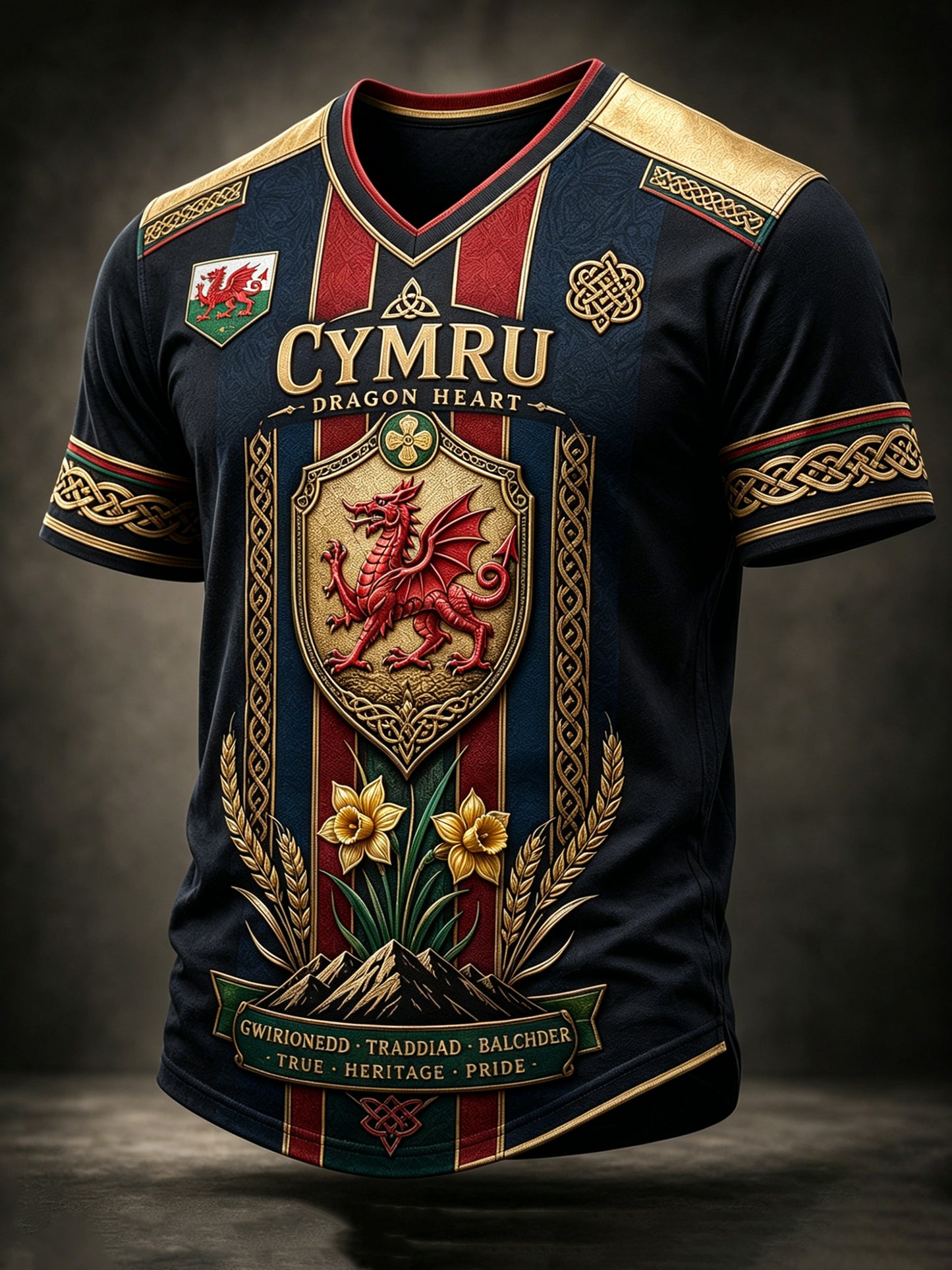 Men's Welsh Red Dragon Cultural Elements Art Print T-Shirt