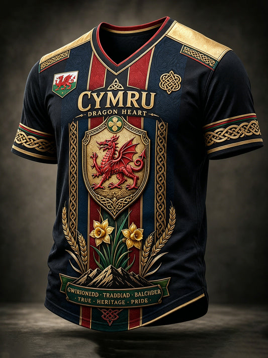 Men's Welsh Red Dragon Cultural Elements Art Print T-Shirt