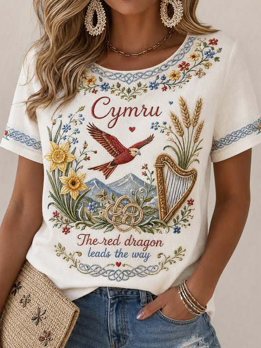 Women's Welsh Cultural Element Art Print T-Shirt