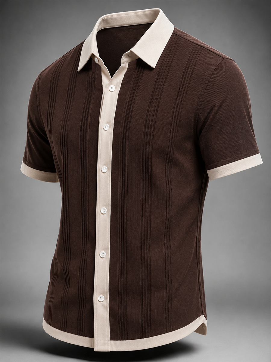 Men's Retro striped print Short Sleeve Shirt