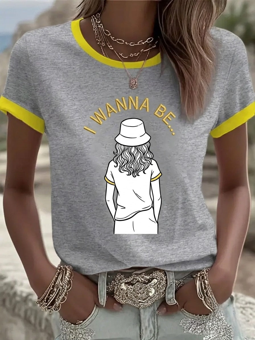 Women's Lemon Roses Music Lover Printed short-sleeved T-shirt