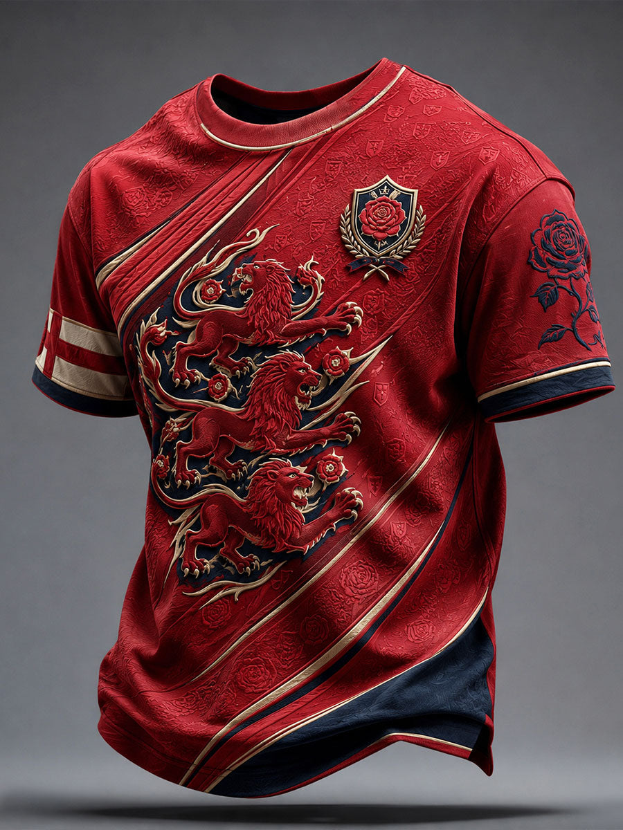 Men's England Football Lover Lions Roses Art Printed T-shirt