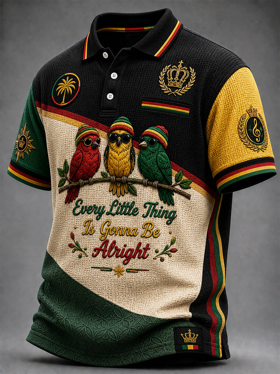Men's Retro Reggae-Inspired Casual Waffle-Weave Polo Shirt