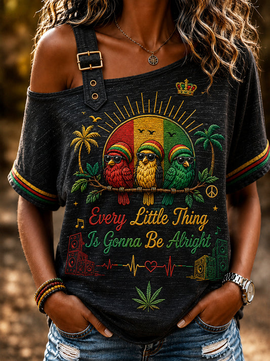 Women's Retro Reggae Classic Casual Off-the-Shoulder T-Shirt