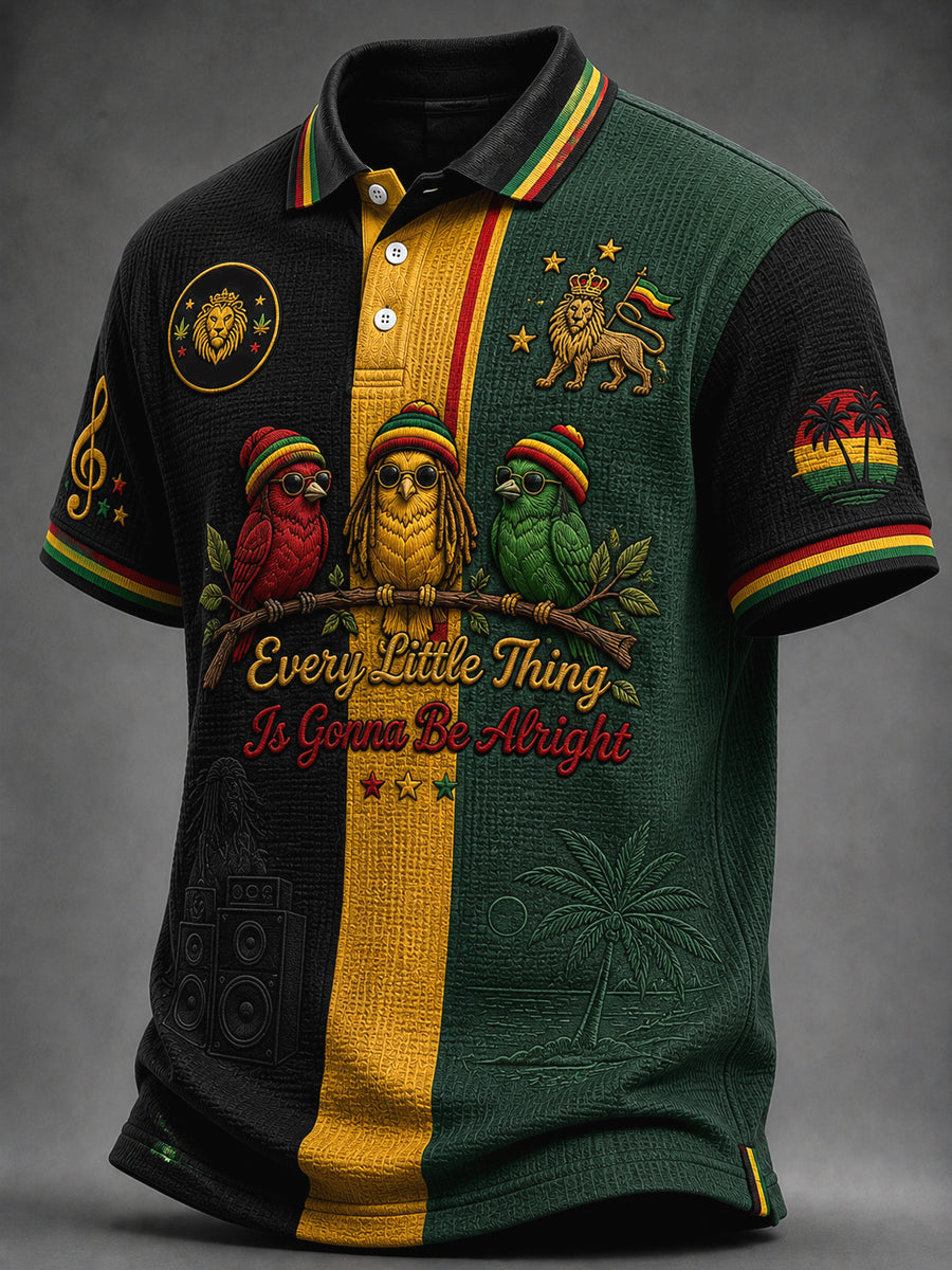 Retro Reggae Music Art Business Casual Waffle-Weave Polo Shirt