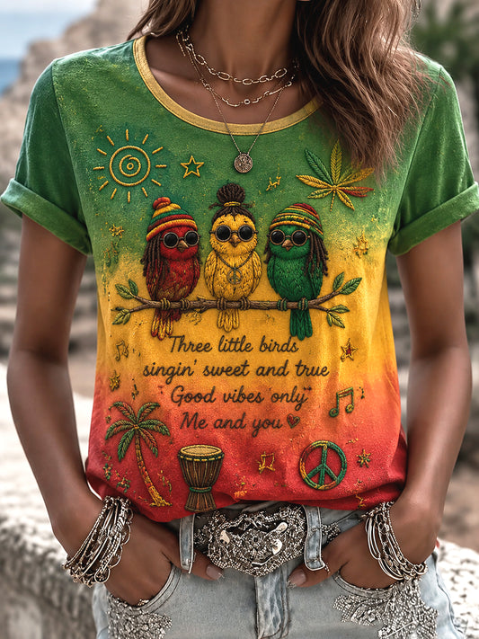 Women's Retro Reggae Music Gradient Casual T-Shirt