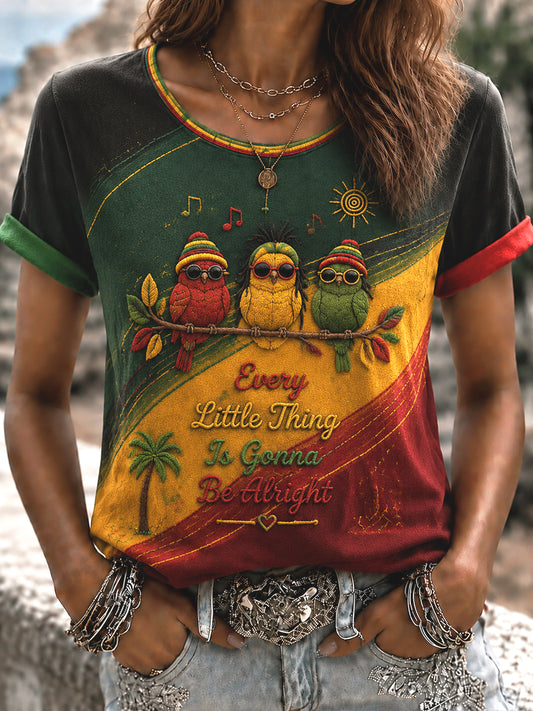 Women's Retro Reggae-Themed Casual T-Shirt