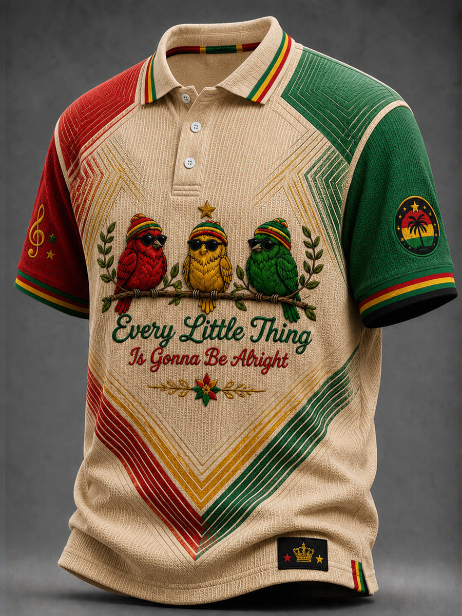 Retro Reggae Business Geometric Casual Waffle-Weave Polo Shirt
