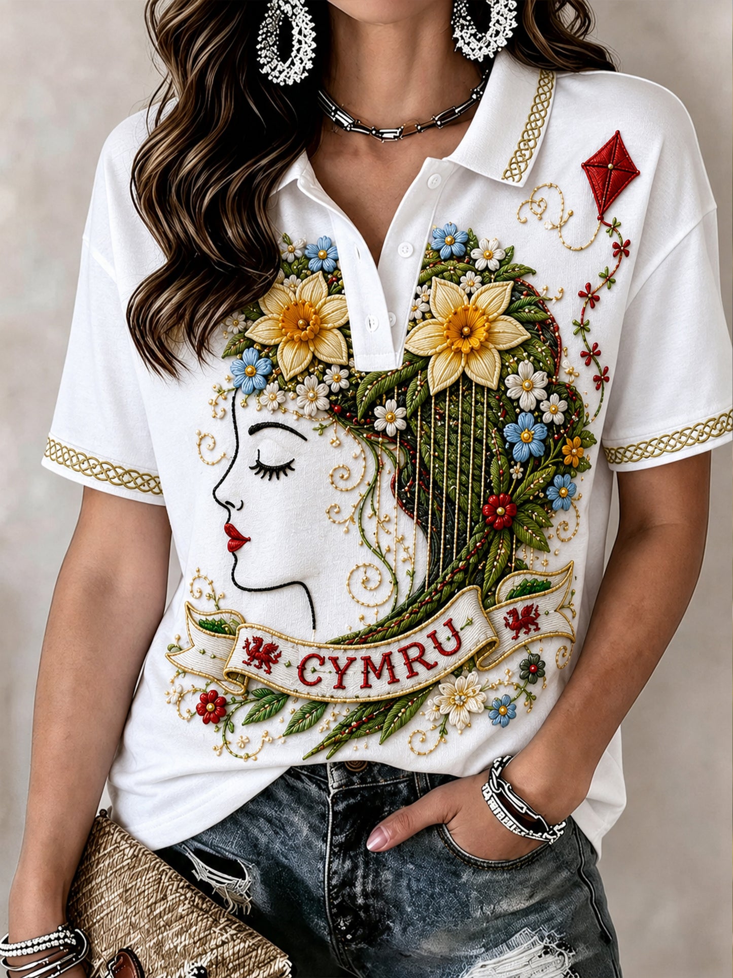 Women's Welsh Cultural Element Art Print Polo