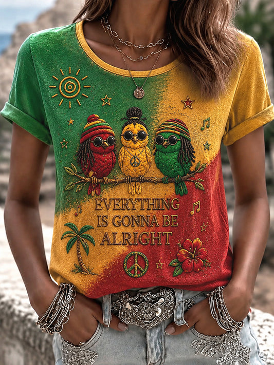 Women's Retro Reggae Art Print Casual T-Shirt