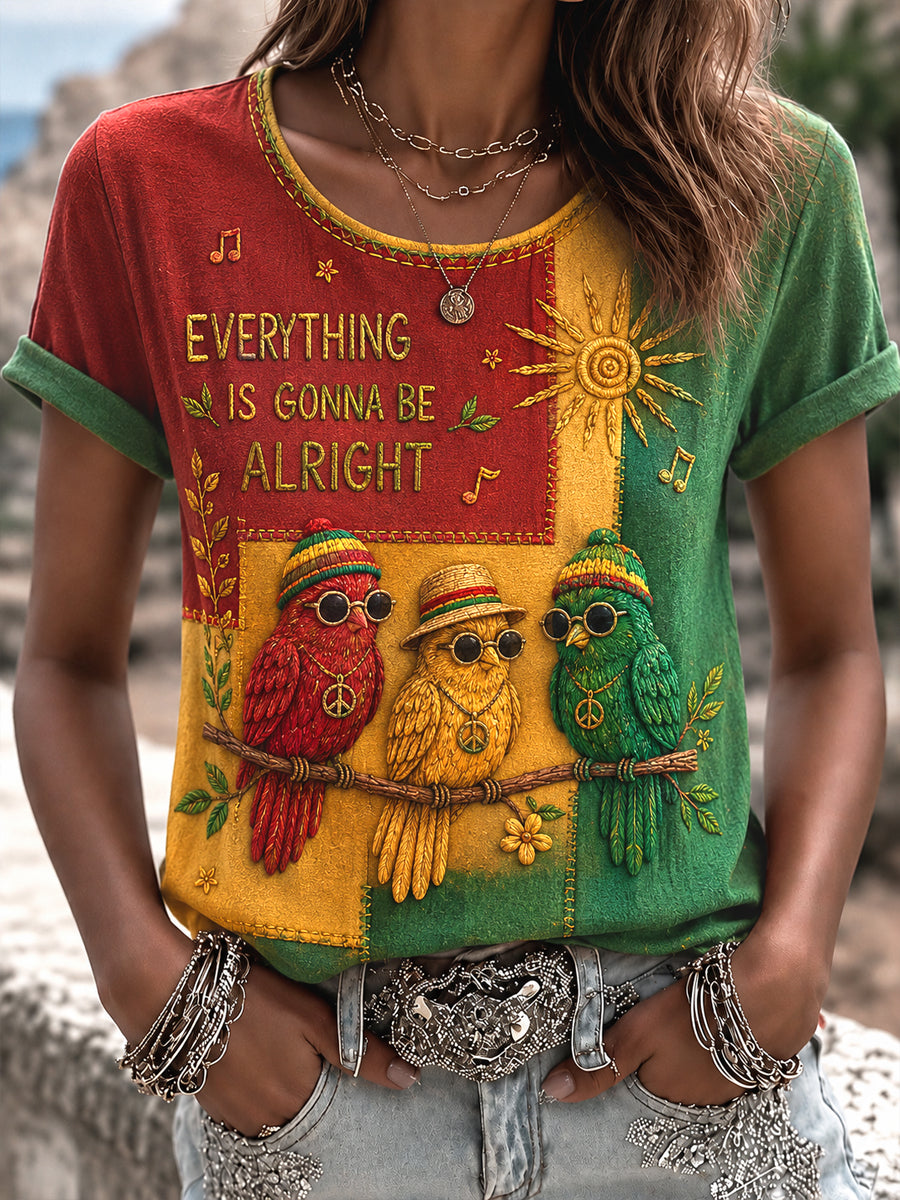 Women's Retro Reggae Art Patchwork Casual T-Shirt
