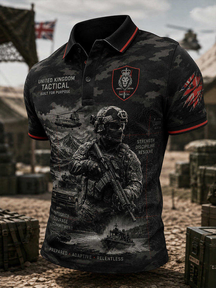 Men's Short-Sleeve Polo Shirt With Vintage Veteran Commemorative Print