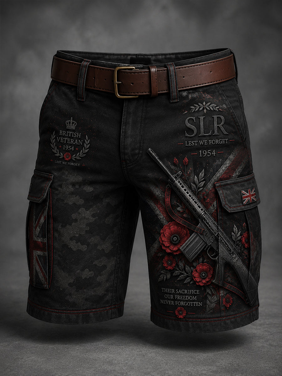 Men's Veteran Memorial Graphic Print Cropped Cargo Pants
