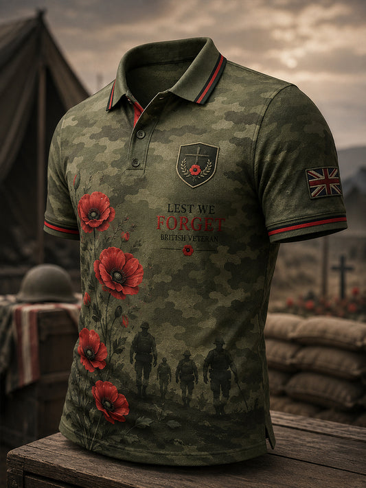 Men's Short-Sleeve Polo Shirt With Vintage Veteran Commemorative Print