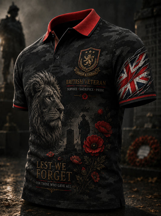 Men's Short-Sleeve Polo Shirt With Vintage Veteran Commemorative Print