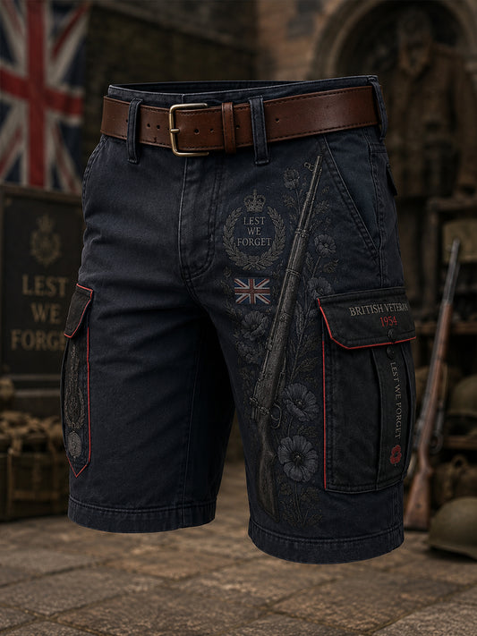Men's Vintage Military-Style Print Cropped Cargo Pants
