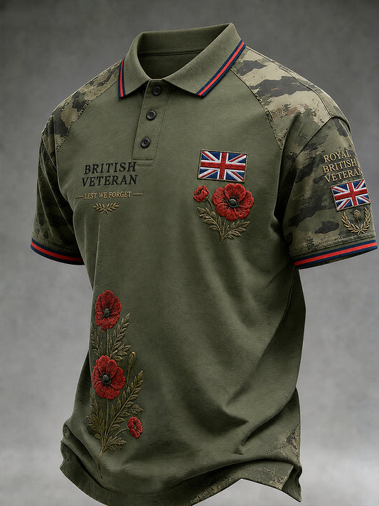 Men's Short-Sleeve Polo Shirt With Veteran Memorial Graphic Print