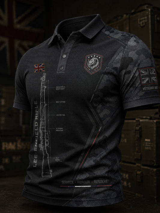 Men's Short-Sleeve Polo Shirt With Veteran-Themed Camouflage Print