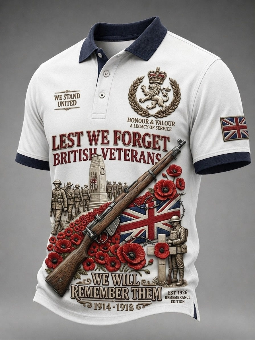 Men's British veteran print polo shirt