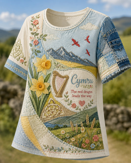 Women's Welsh-Inspired Art Print Casual T-Shirt