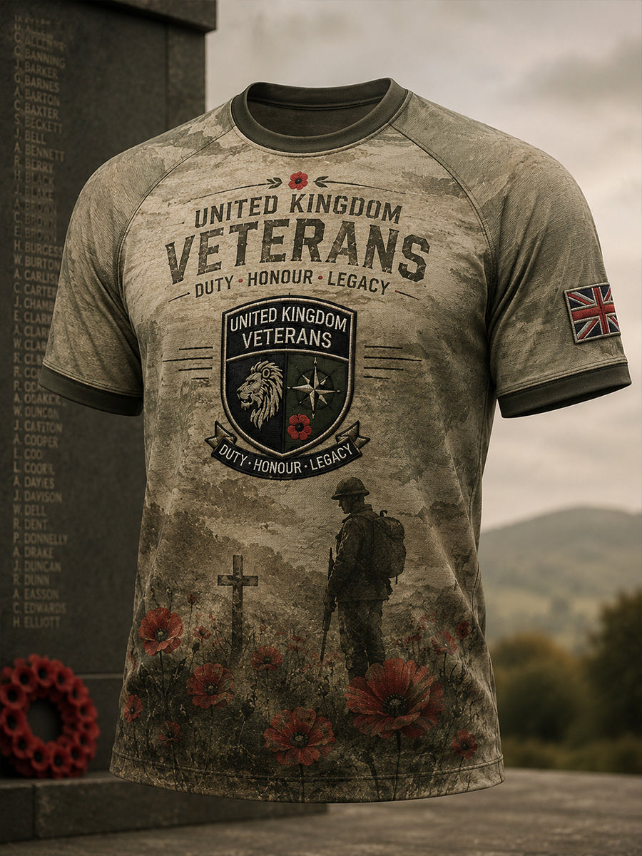 Men's Vintage-Style Short-Sleeve T-Shirt With Veteran Commemorative Camouflage Print