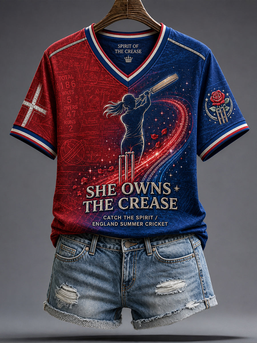 Women's England Cricket Lover Roses Art Printed T-shirt