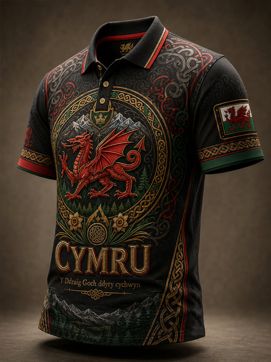 Men's Welsh Cultural Element Commemorative Art Print Polo
