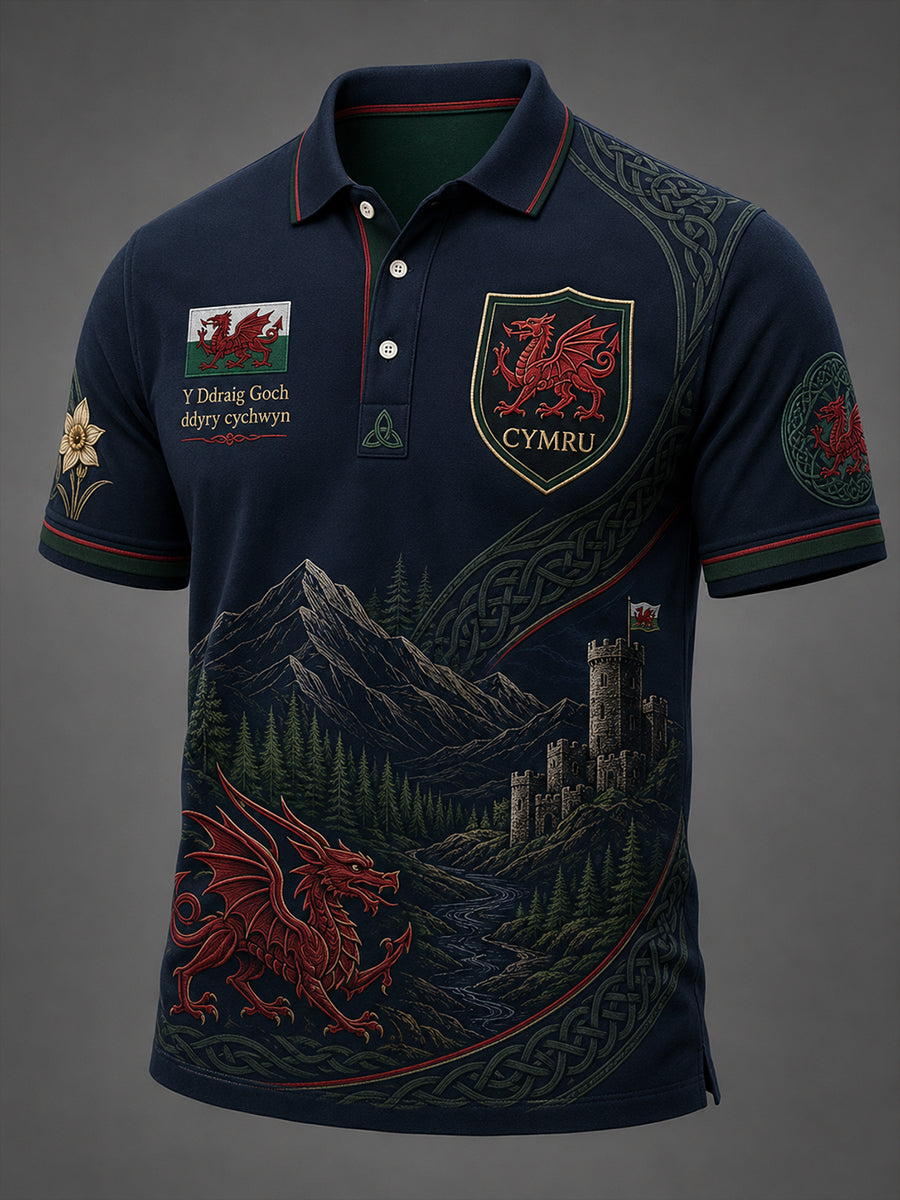 Men's Welsh Cultural Element Commemorative Art Print Polo