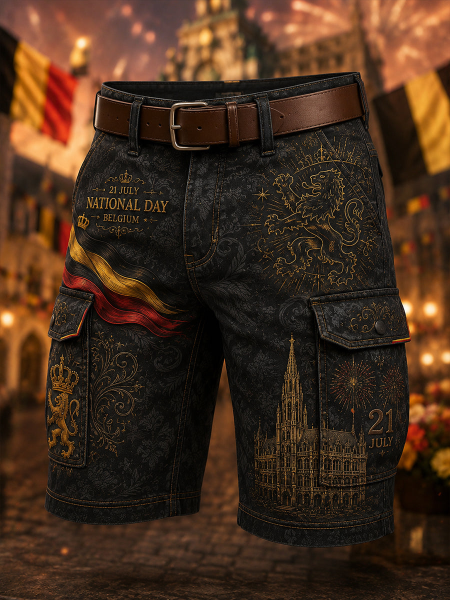 Men's National Day-Themed Print Cropped Cargo Pants