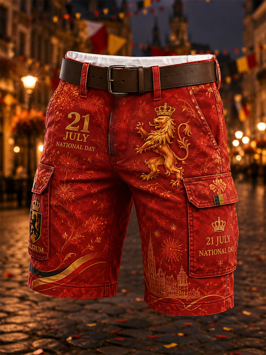 Men's National Day-Themed Print Cropped Cargo Pants