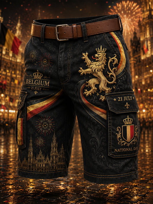 Men's National Day-Themed Print Cropped Cargo Pants