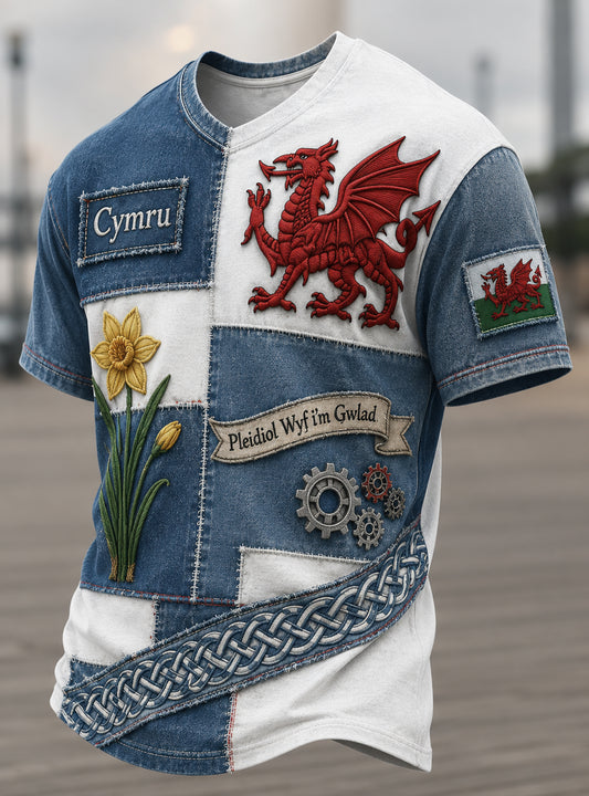 Men's Welsh Cultural Commemorative Element Art Print V-Neck T-Shirt