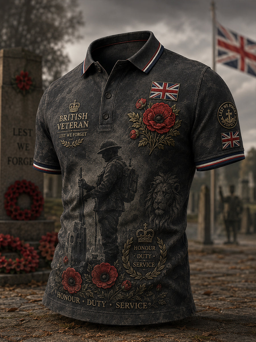 Men's Short-Sleeve Polo Shirt With Vintage Veteran Commemorative Print