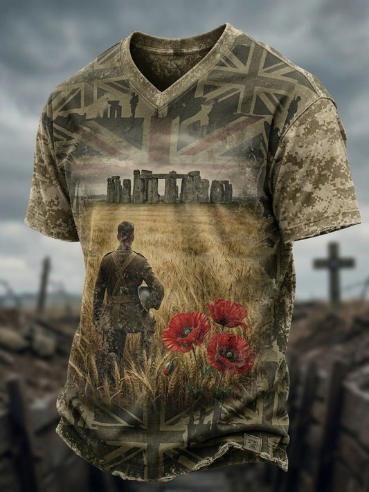 Men's Veteran Memorial Graphic Print V-Neck T-Shirt