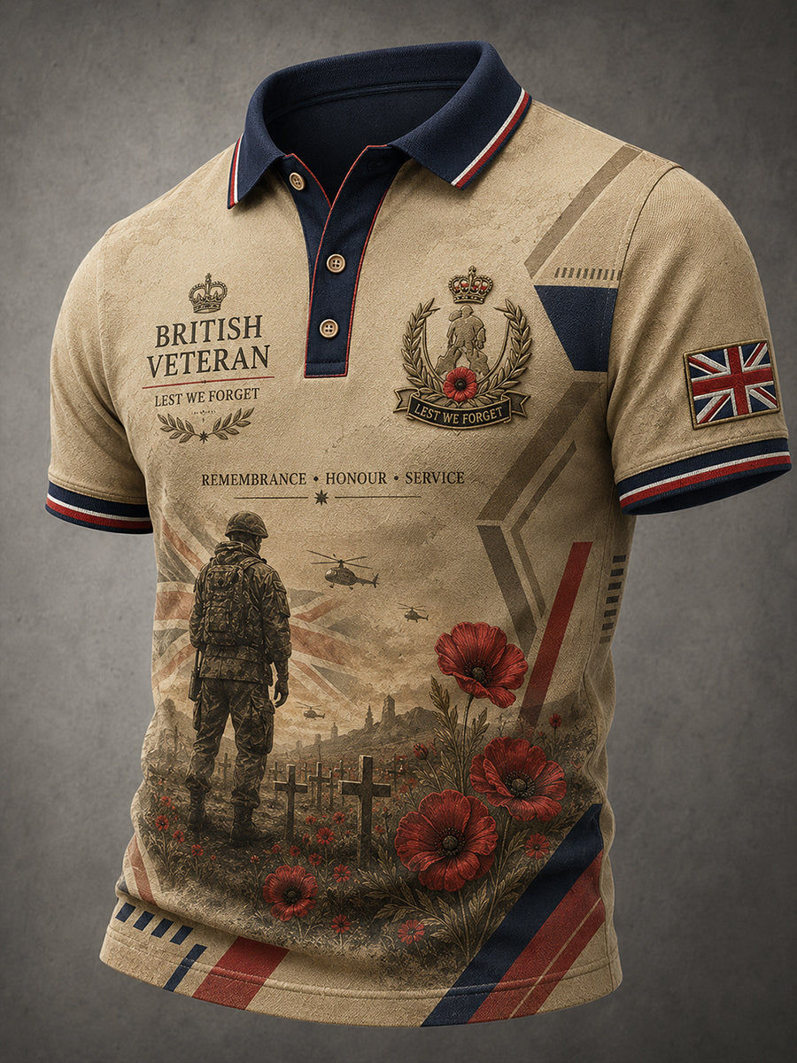 Men's Short-Sleeve Polo Shirt With Veteran Memorial Graphic Print
