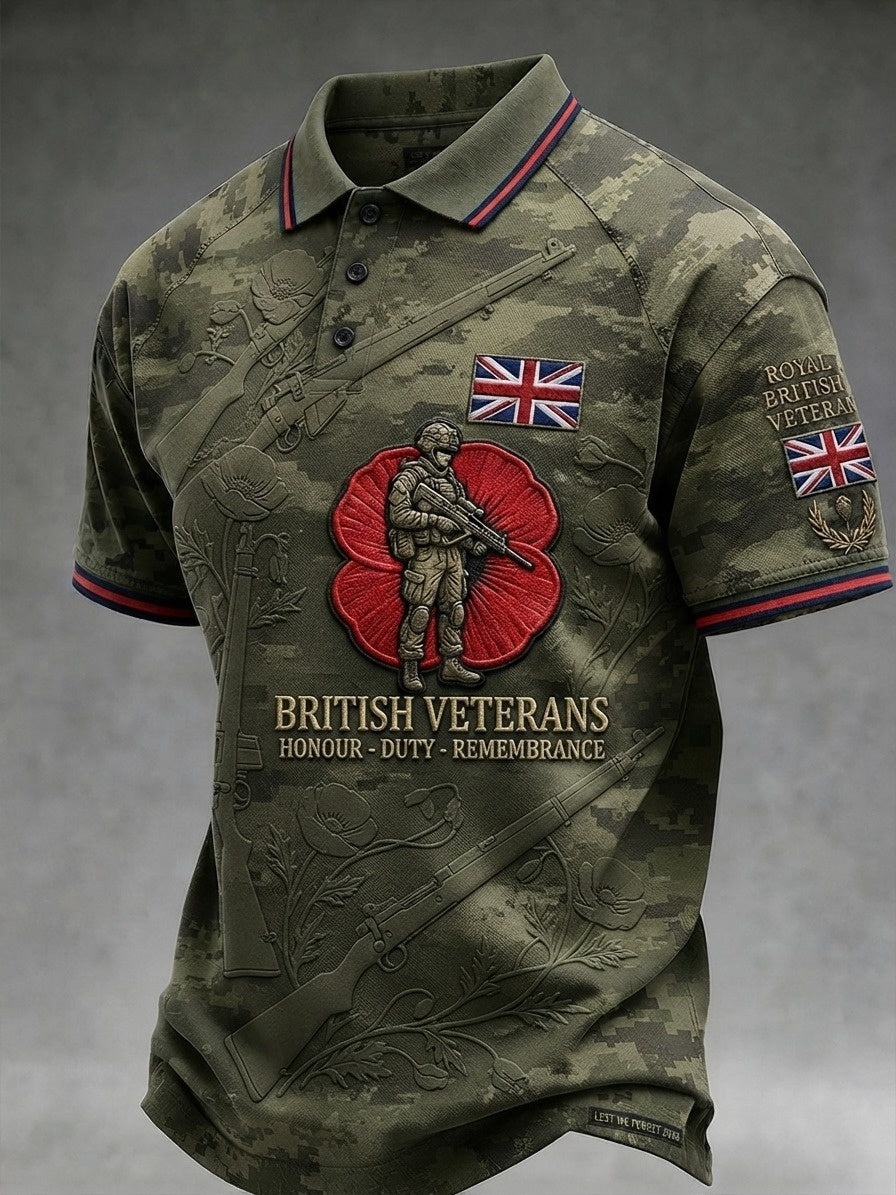 Men's British veteran print polo shirt