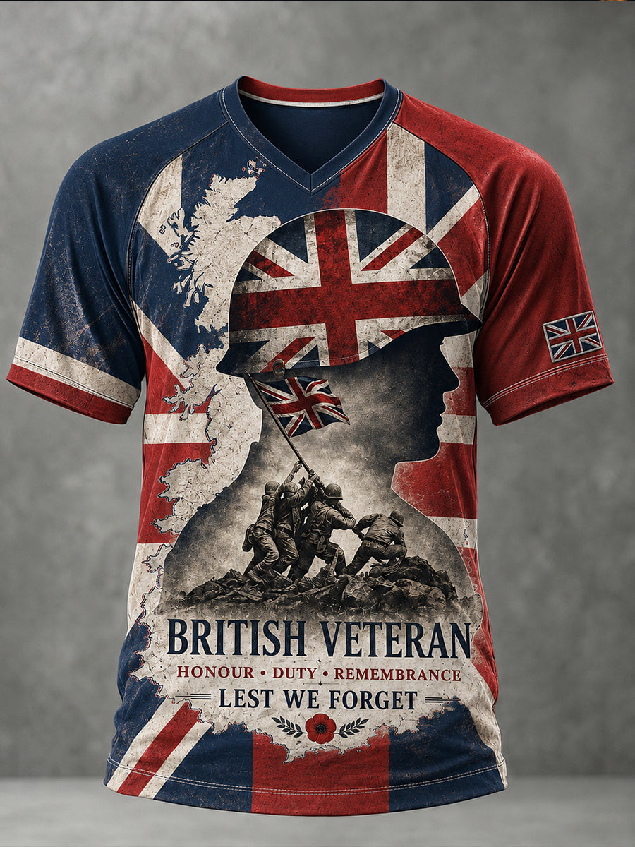 Men's Veteran Memorial Graphic Print Raglan Short-Sleeve V-Neck T-Shirt