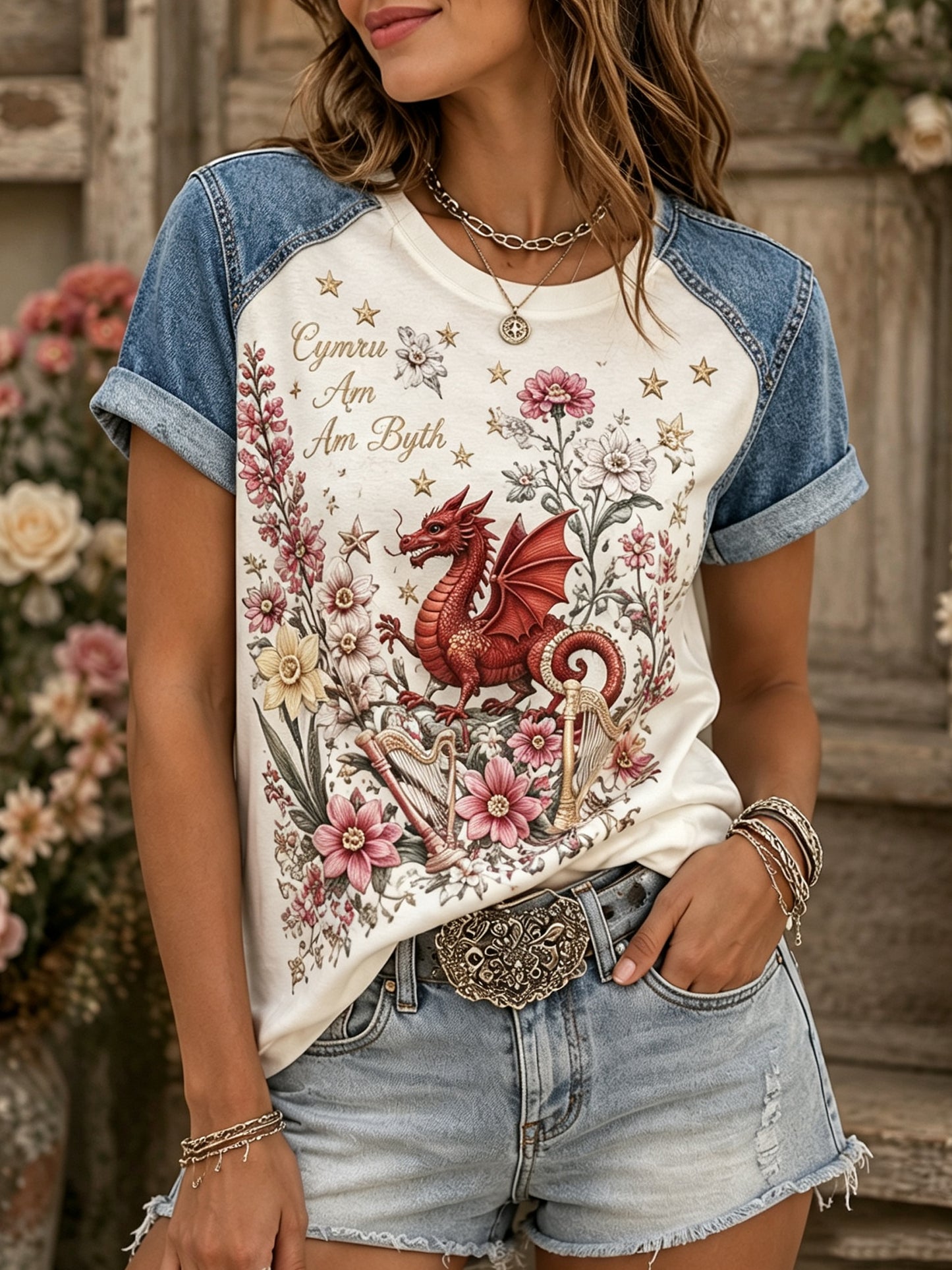 Women's Welsh Cultural Elements Art Print T-Shirt