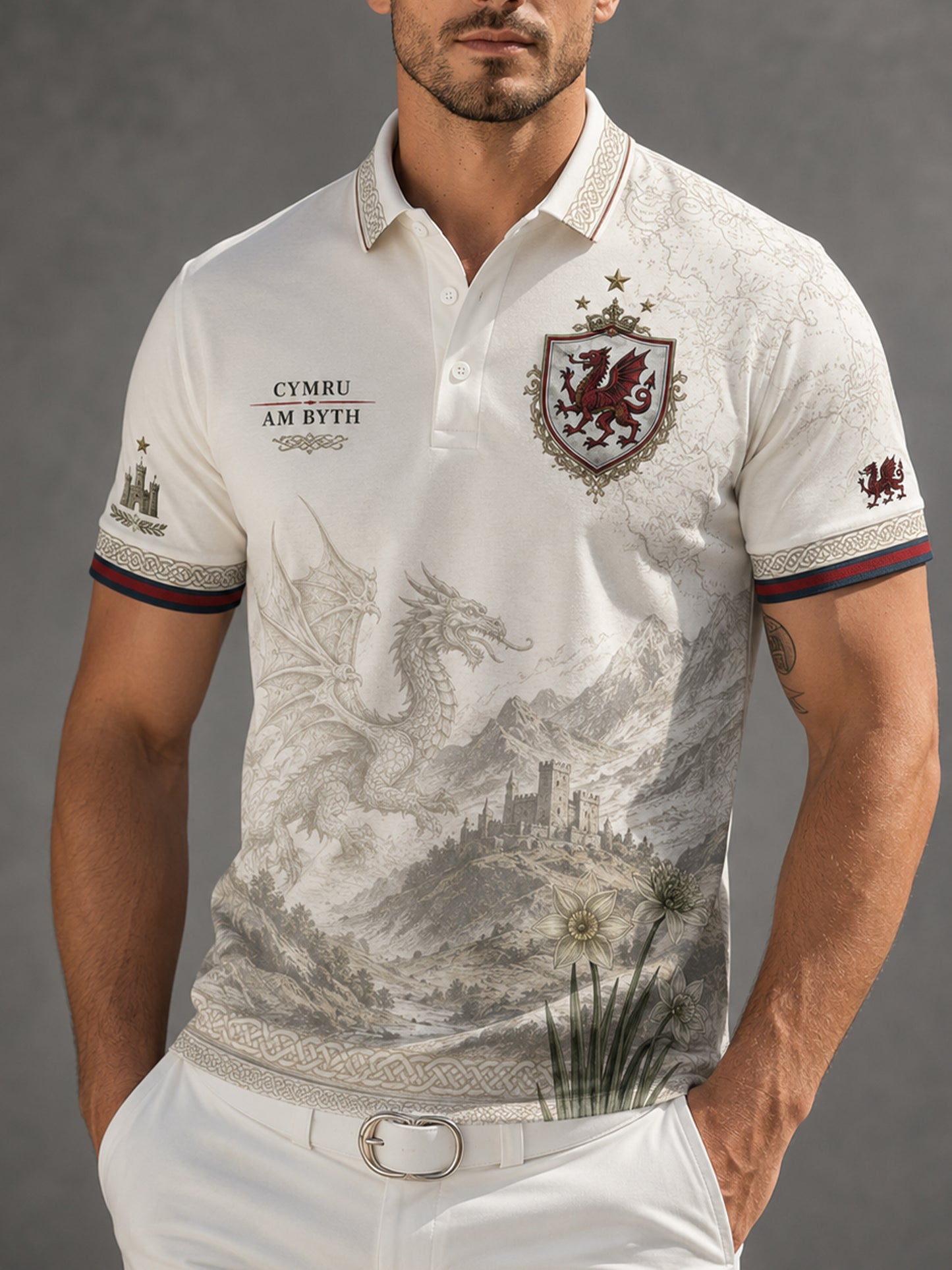 Men's Welsh Cultural Element Art Print Polo